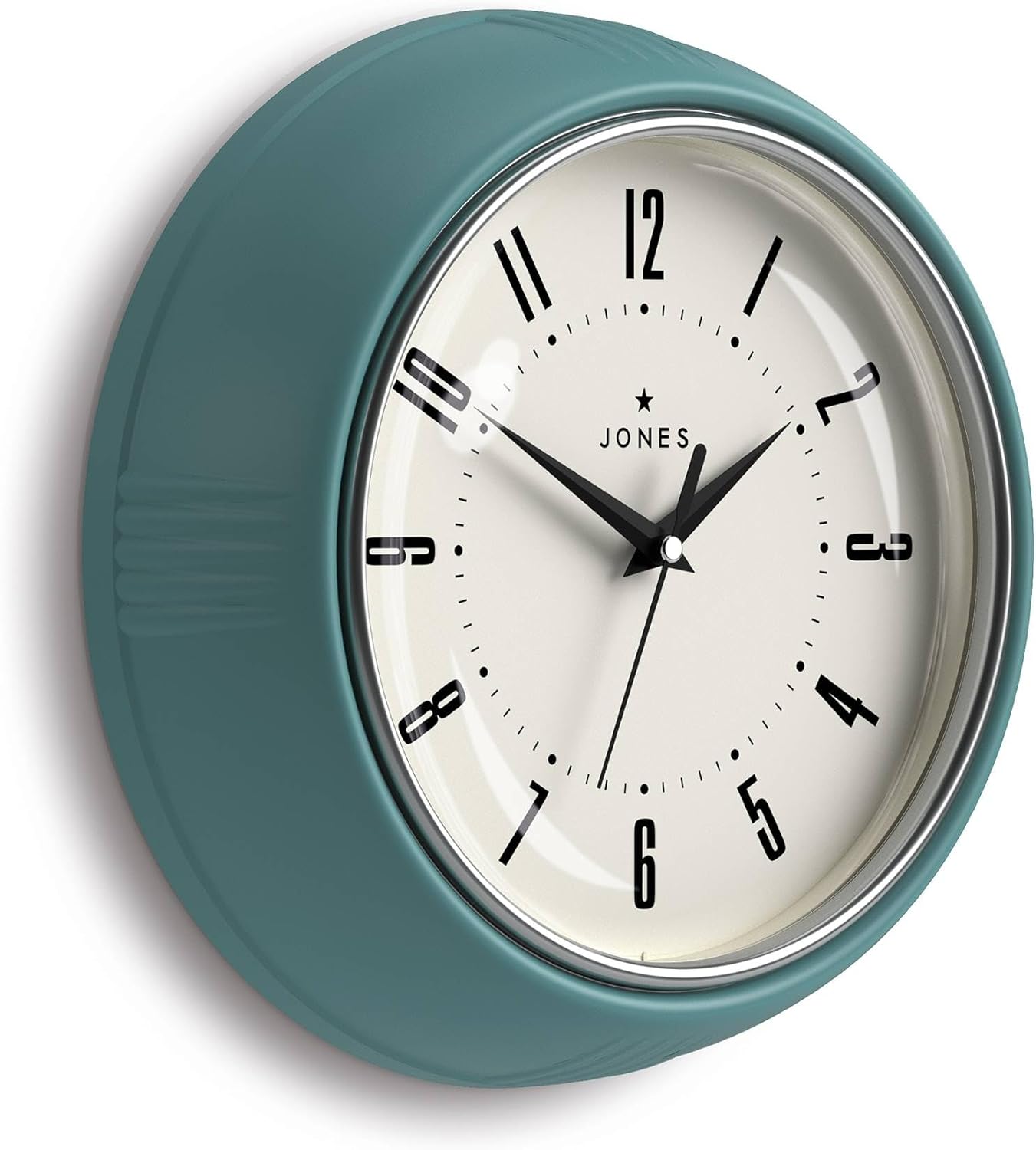 JONES CLOCKS® Ketchup wall Clock | Round Retro Diner Clock | 10 inch | Teal | Ideal for the Kitchen, Living Room, Office or Bedroom | Easy to Read Numbers