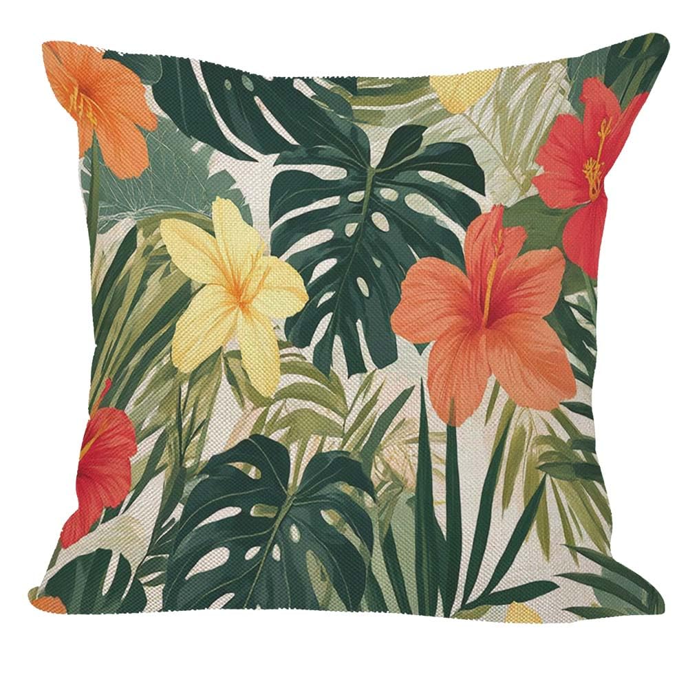Orythyra Hawaii Tropical Hibiscus Flowers Decorative Cushion Covers 45 x 45 cm Leaves Green Plants Summer Pillow Case Cover for Outdoor Patio Garden Blench Living Room Sofa Farmhouse Decor Rustic — image 1