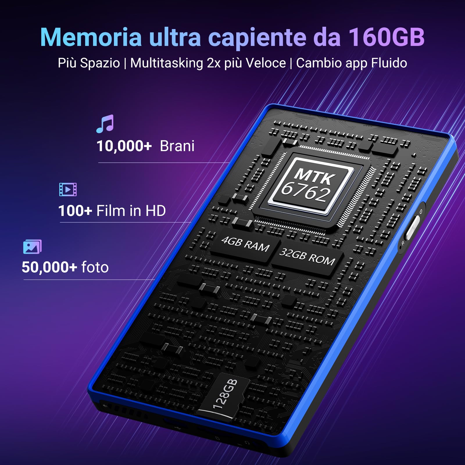 MECHEN 160GB Lettore MP3 con Spotify, 5 Pollici Lettore MP4 Android Bluetooth Wi-Fi, Controllo Parentale, Radio FM, Compatibile con Amazon Music Deezer Audible (X52)