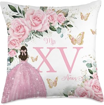 Pink Roses Floral Flowers Princess Quinceanera Mis XV Anos Throw Pillow
