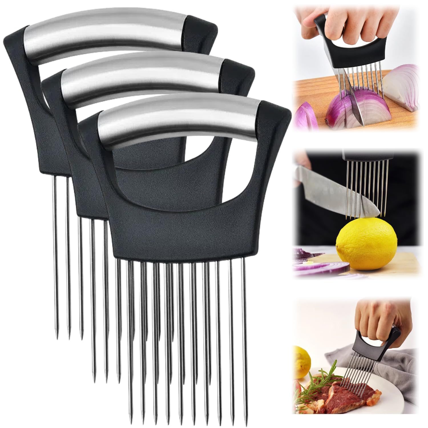 2025 Upgraded Onion Slice, New Stainless Steel Onion Chopper for Slicing, Chopper Slice Assistant Tool, Cutter for Slicing of Meat, Onion, Potato,