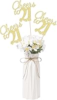 Vista 40 de Gexolenu Cheers to 21, paquete de 10 piezas de centros de mesa de cumpleaños número 21 con purpurina negra de doble cara para mesas, palitos