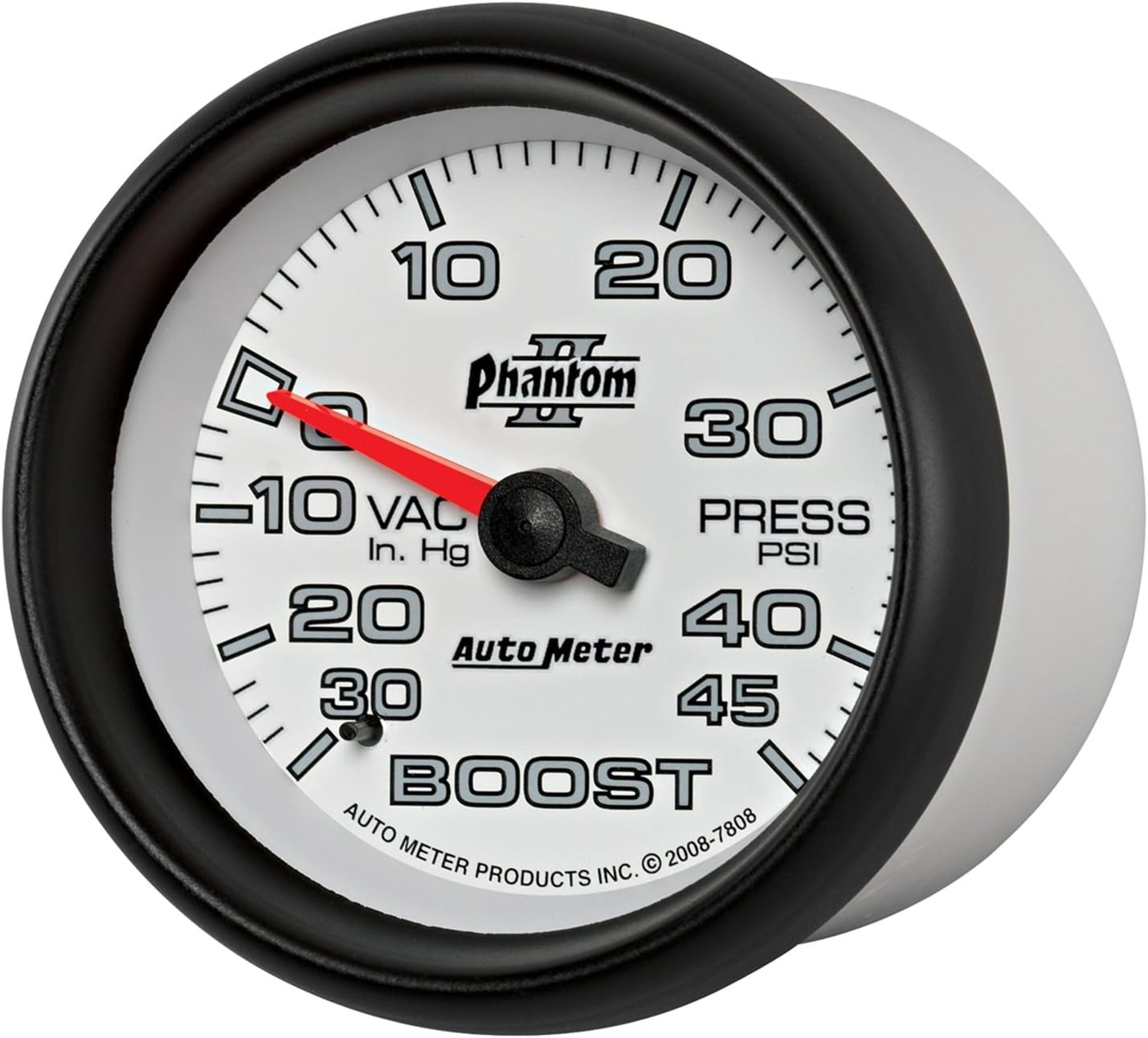 Auto Meter 7808 Phantom II 2-5/8" 30 in Hg.-45 PSI Mechanical Boost-Vacuum Gauge