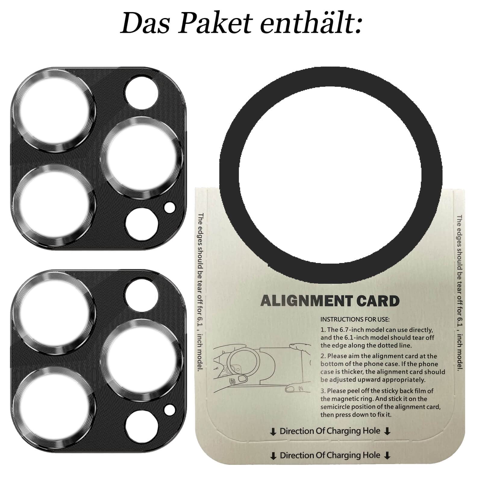 Pack of 2 Camera Protectors Compatible with iPhone 13 Pro 6.1 Inch / 13 Pro Max 6.7 Inch Clear Camera Tempered Glass with Metal Ring Designed for MagSafe Snap Adapter for Magnetic Attachment Black - Image 2