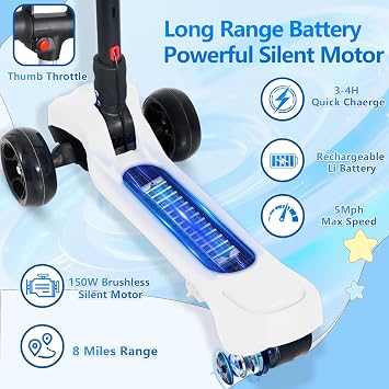 Electric Scooter for Kids Ages 3-12, 3 Adjustable Heights, 5MPH Safe Speed