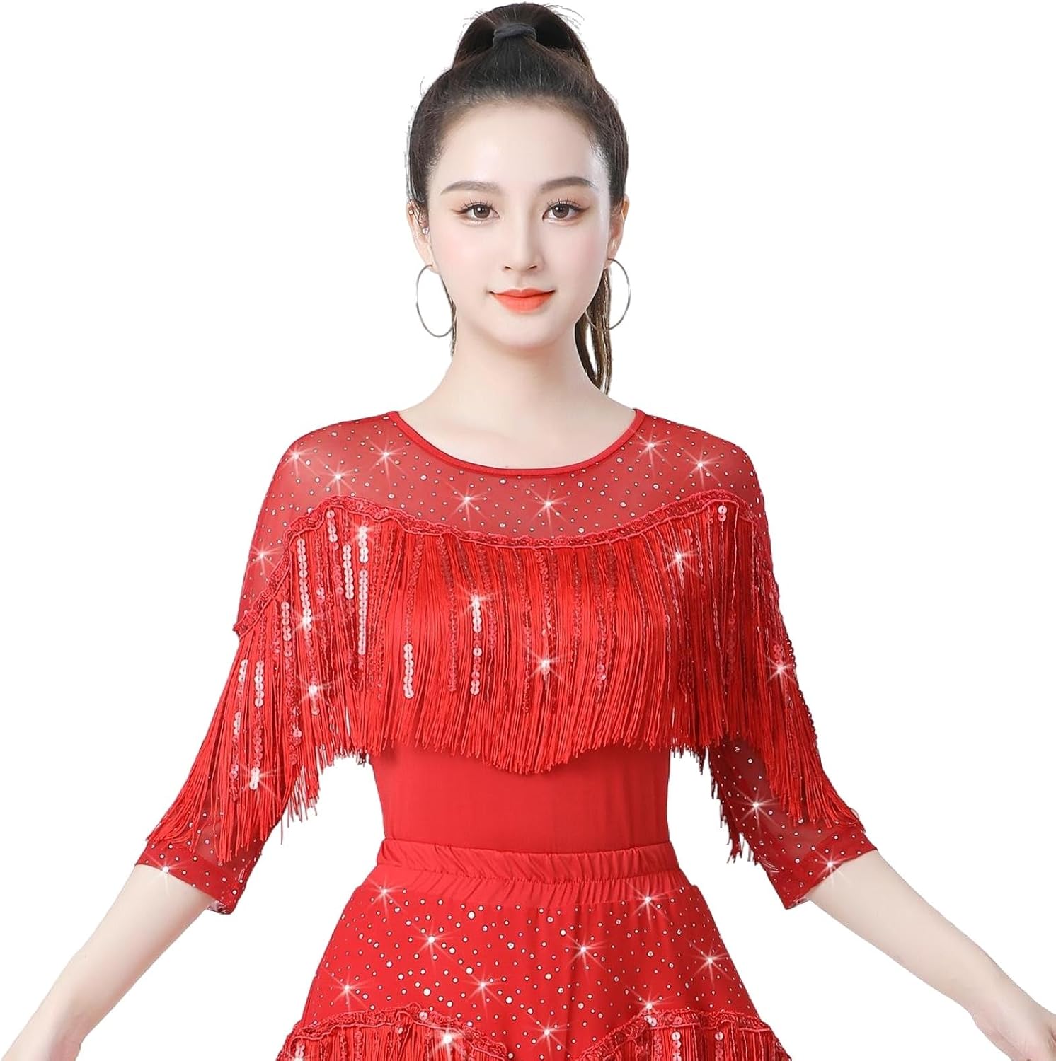 Women's Latin Dance Tops, Ballroom Dance, Modern Dance Clothes, Jitterbug Sequined Dance Clothes