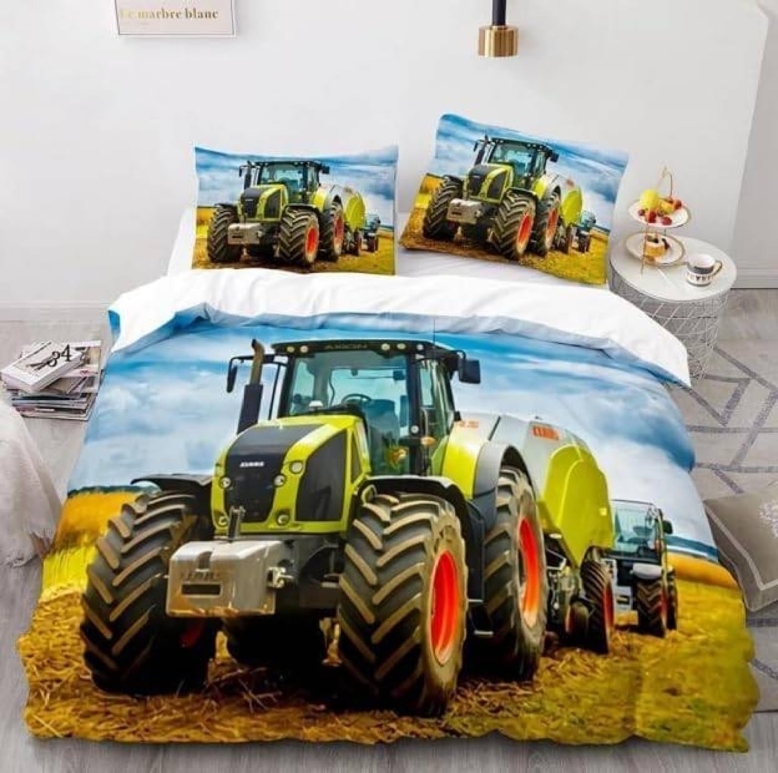 Bettwäsche 155x220 GrüNer Traktor Bettwäsche-Set mit Reißverschluss Schließung und 2 Kopfkissenbezug 80x80 cm - Weicher Atmungsaktive Mikrofaser Bettbezug für Kinder Mädchen