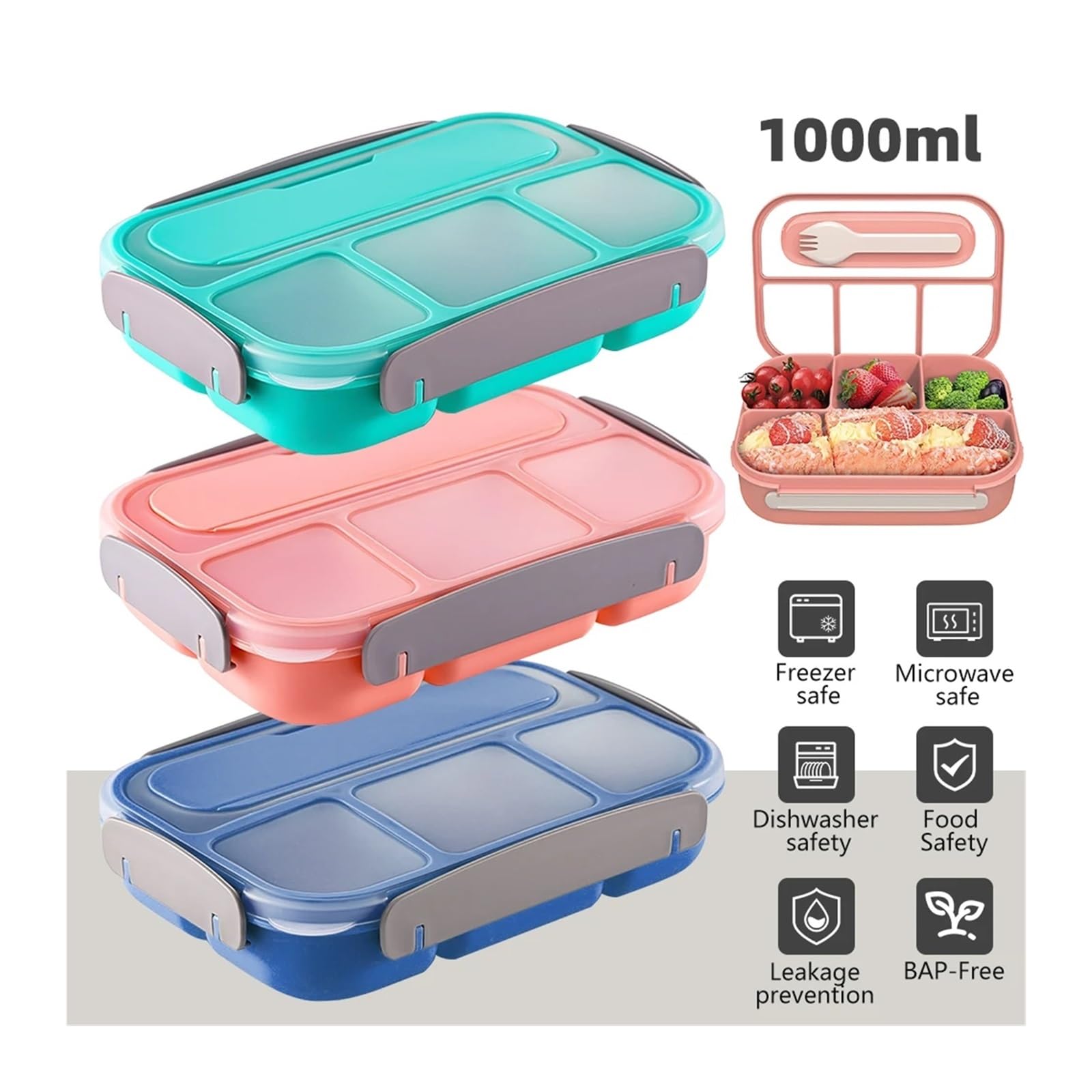 1L Plastic Electric Lunch Box Food Warmer Portable Heater for Home - Leak Proof Lunch Heating Microwave Food Containers(Blue)