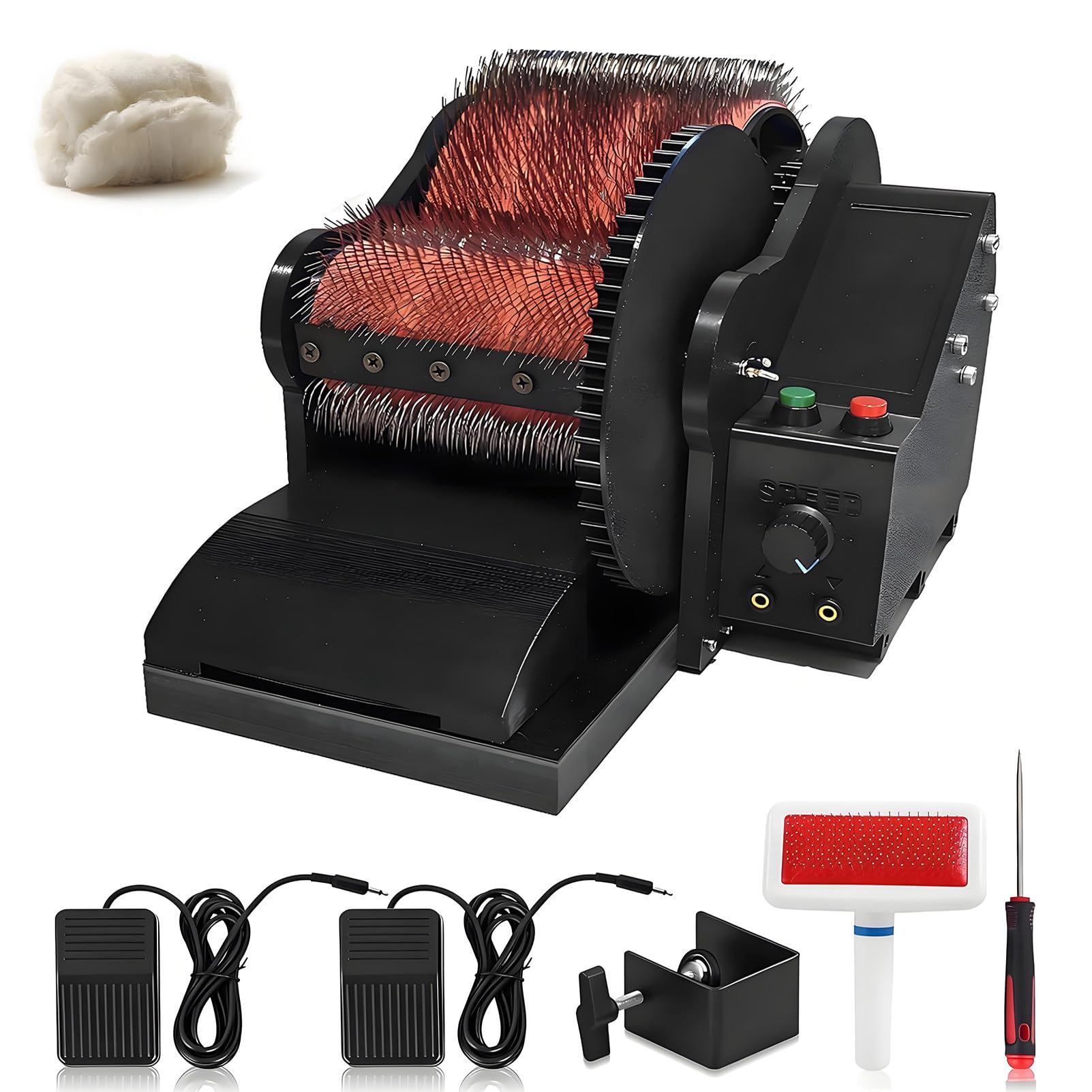 EpyGnom Wool Carding Machine, Electric Wool Felt Drum Carder for DIY Craft, Adjustable Forward & Reverse Speed, 2 Foot Pedal, Fast Color Mixing, Combing & Spinning Making Felt Projects