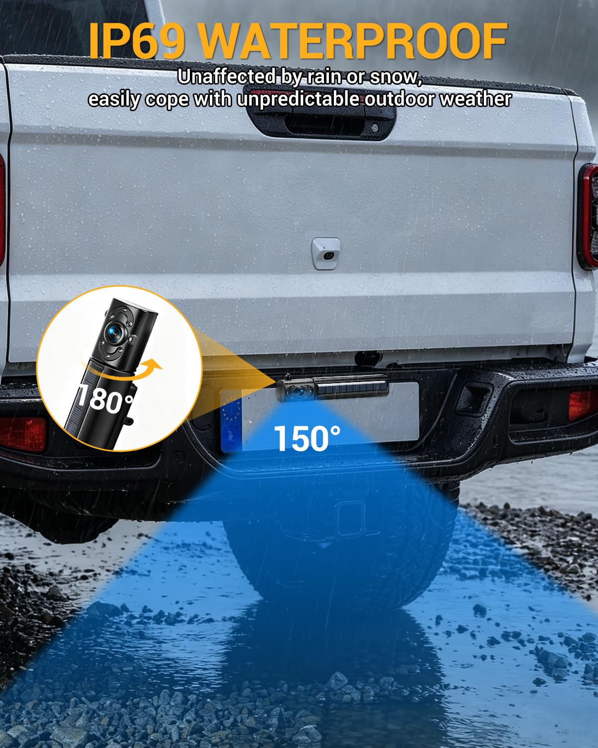 Juego de Cámara de Visión Trasera Inalámbrica Solar de 5 Pulgadas | Con visión nocturna y batería de 5000 mAh para coche camión SUV autocaravana
