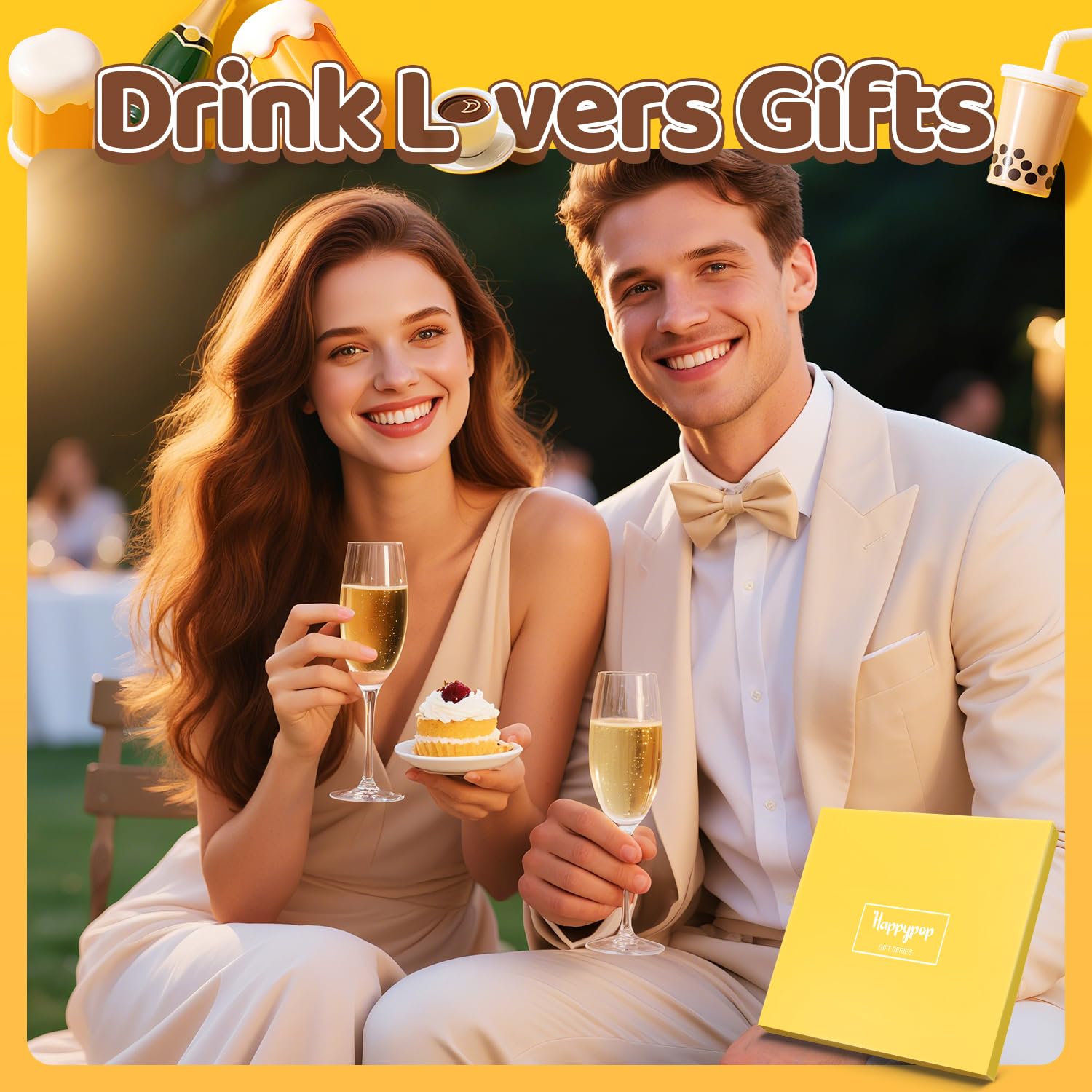HAPPYPOP Funny Drink Socks for Men - Bourbon Whiskey Gifts, Champagne Gift for Women Drinker