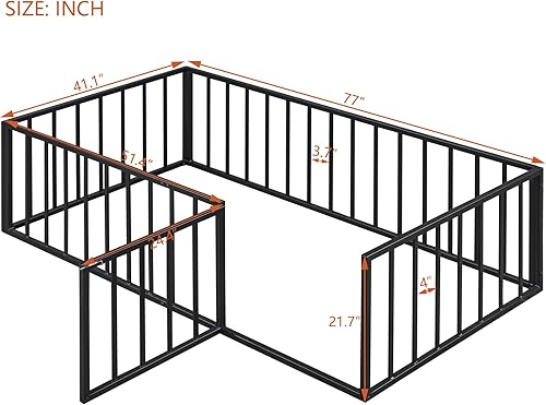 Miniatura 2 de Voohek Cama de suelo de tamaño individual para niños pequeños de 1 a 3 años, con valla y puerta, marco de metal, no necesita listones, espacio de