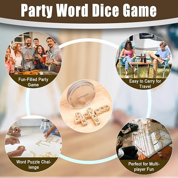 WodGod The Crossword Game,Classical Game with 12 Dice Letters, Wooden Letter Tiles Dice Games for Camping,Portability Case for Travel,Pocket Lightweight( About 0.13lb)