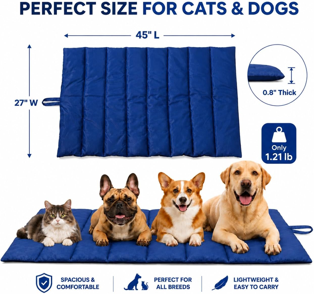 Waterproof Dog Mat 45"x27", Reversible 2-in-1 Pet Mat with TPU Leakproof Layer, Scratch Resistant & Non Shedding, Machine Washable Portable Floor Protector for Indoor Outdoor (Royal Blue)