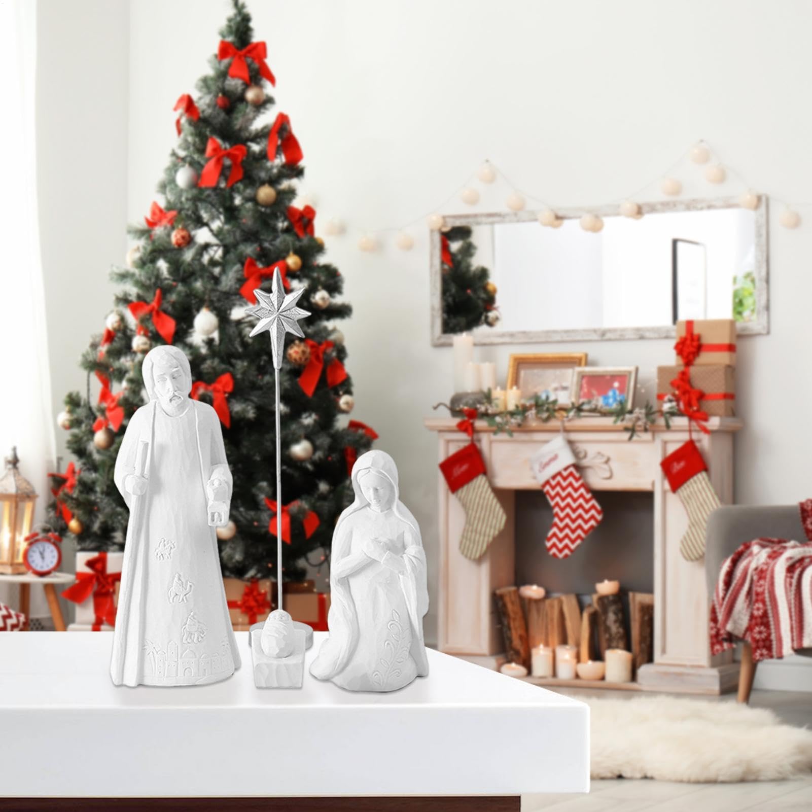 Ensemble de figurines de crèche de Noël – Crèche de Noël élégante blanche pour la , les amis, les collègues, Noël, anniversaire | pour la , les , les collègues, Noël, anniversaire