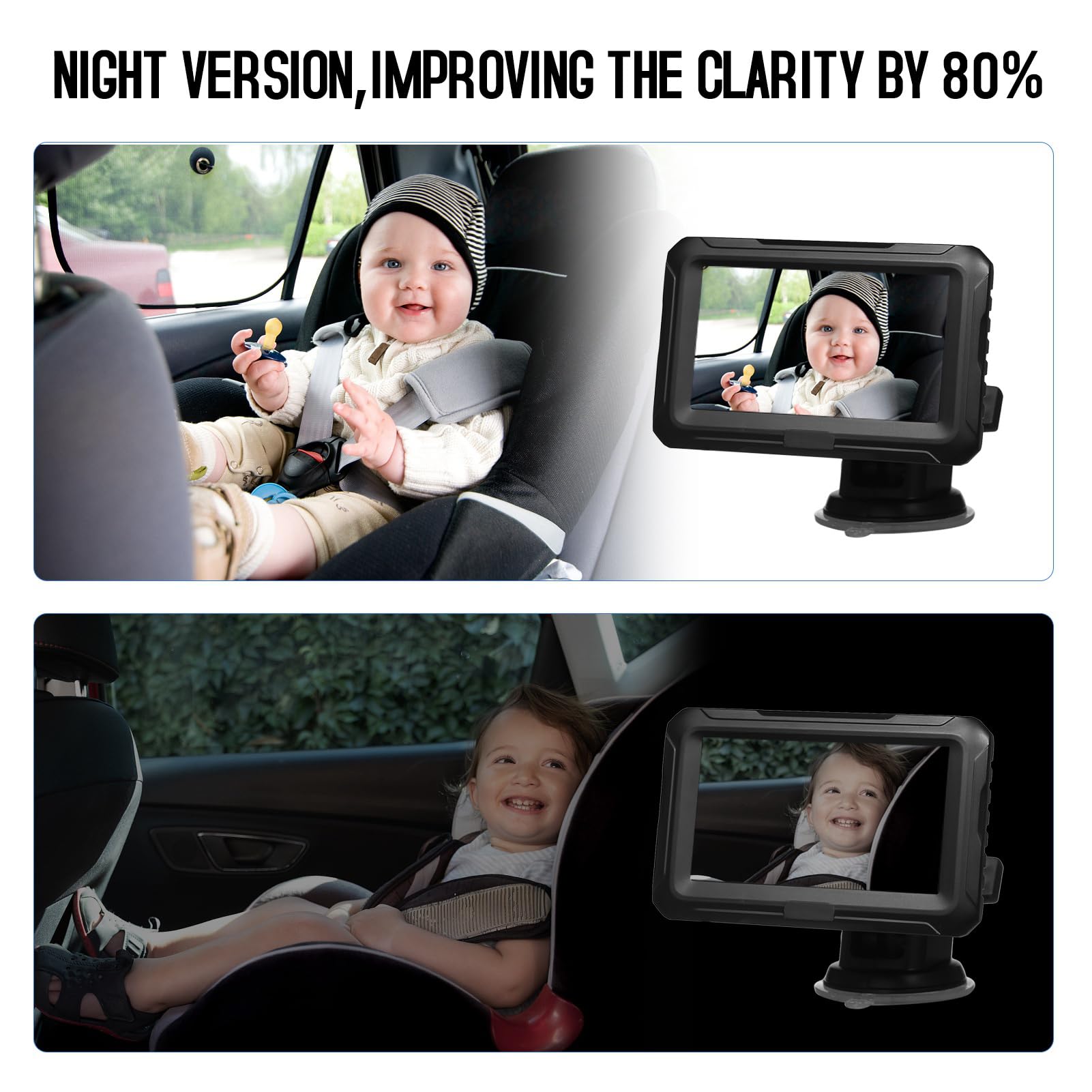Aramox Cámara para Automóvil de bebé de 4.3 ", Espejo para Automóvil de bebé Gran Angular Orientado hacia Atrás con Alimentación USB con Visión Nocturna Mejorada y Rotación de 360