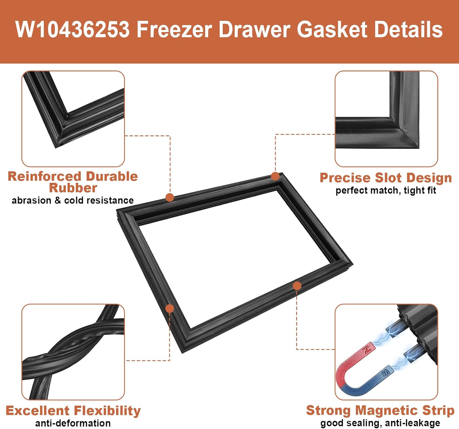 W10436253 Refrigerator/Freezer Door Gasket Comptible With Whirlpool Kenmore Maytag Amana Kitchen-Aid Jenn-Air Fridge Door Seal Replaces WPW10436253 W10162895 PS11754715 W10164044-34.17"x20.66" Black