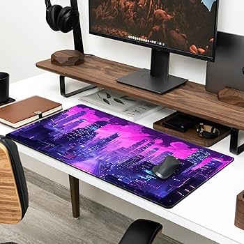 Amazon.com : Desk Pad Cyberpunk Purple Desk Mat City Skyline