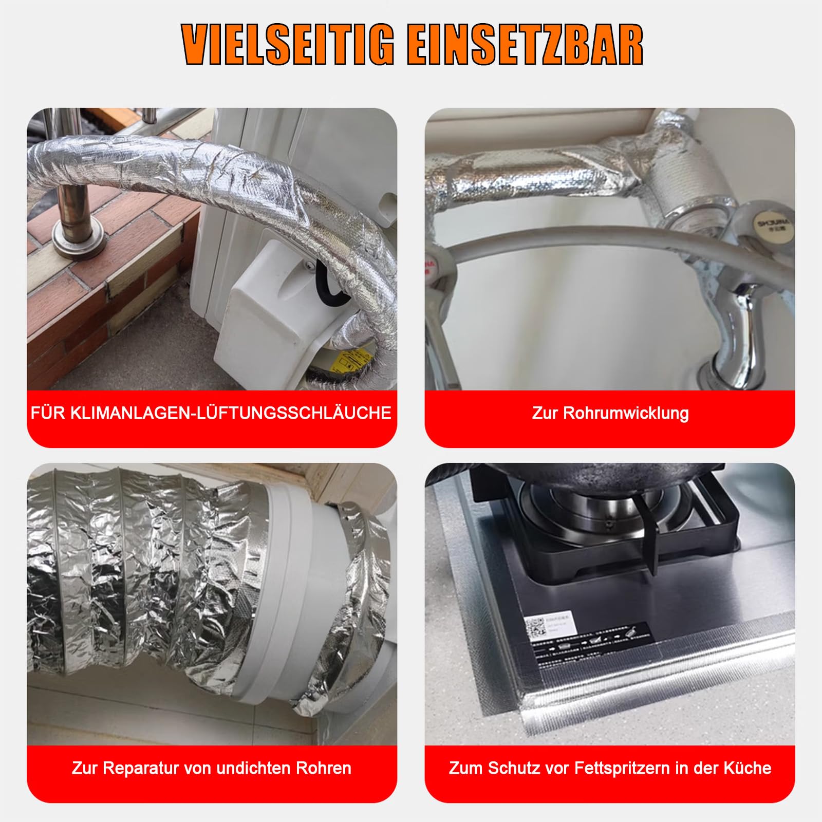 Cinta de Aluminio Adhesiva Resistente al Calor (2 Rollos x 25m) – Cinta Alu Reforzada con Fibra de Vidrio para Calefacción, Tubos, Coche, HVAC y Sellado – Papel de Aluminio Plata 50m