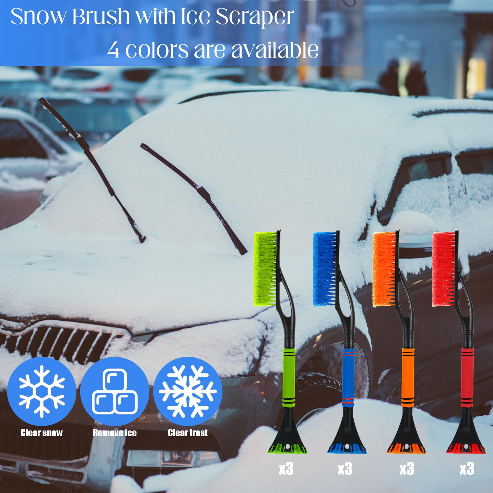 Uiifan 24 cepillos de nieve y raspadores de hielo de 24 pulgadas para ventanas de parabrisas de coche, desmontables, sin arañazos, para quitar hielo y nieve, con agarre de espuma para coches,