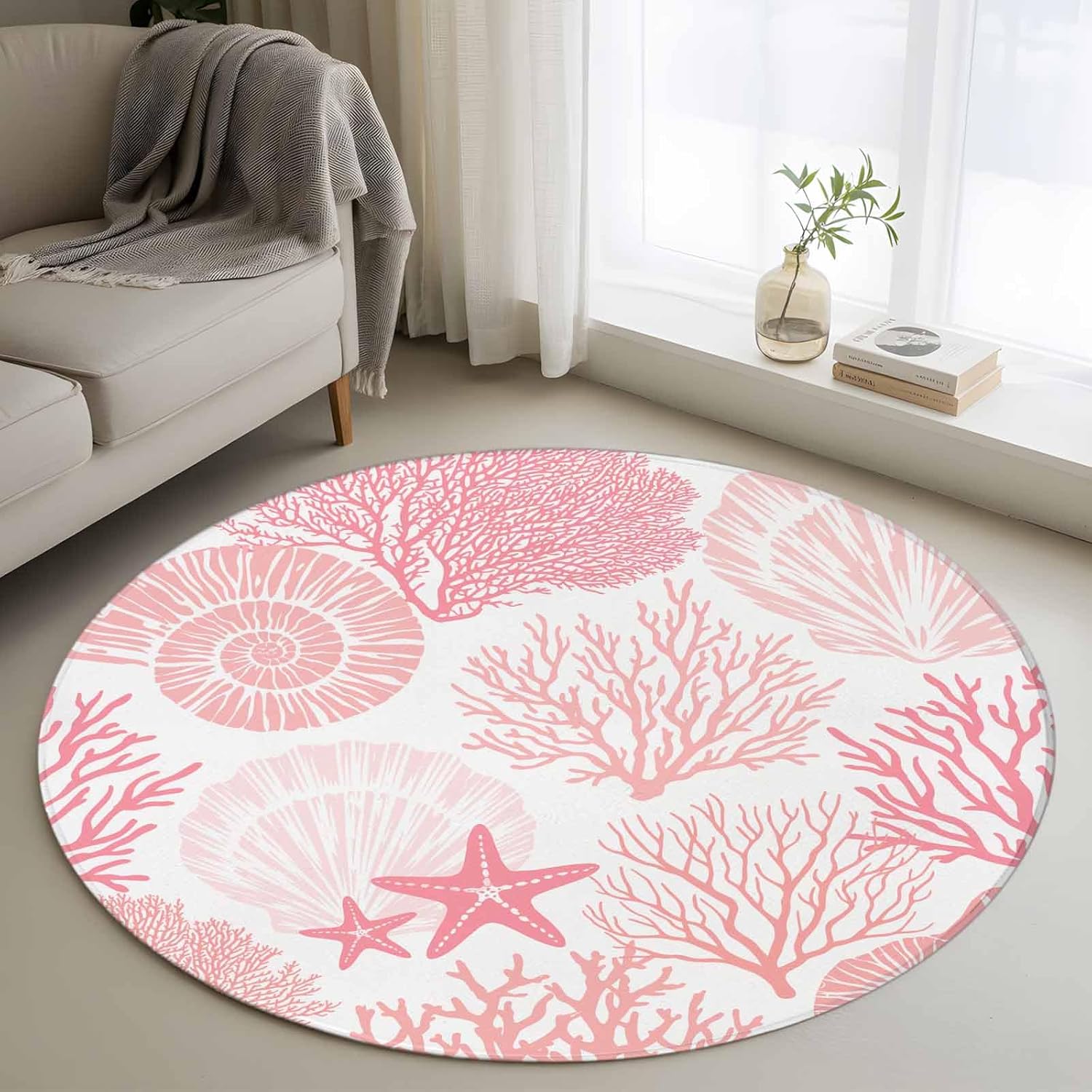 Amazon.com: 3 Ft Round Rug for Play Room, Coastal Pink Indoor Accent ...