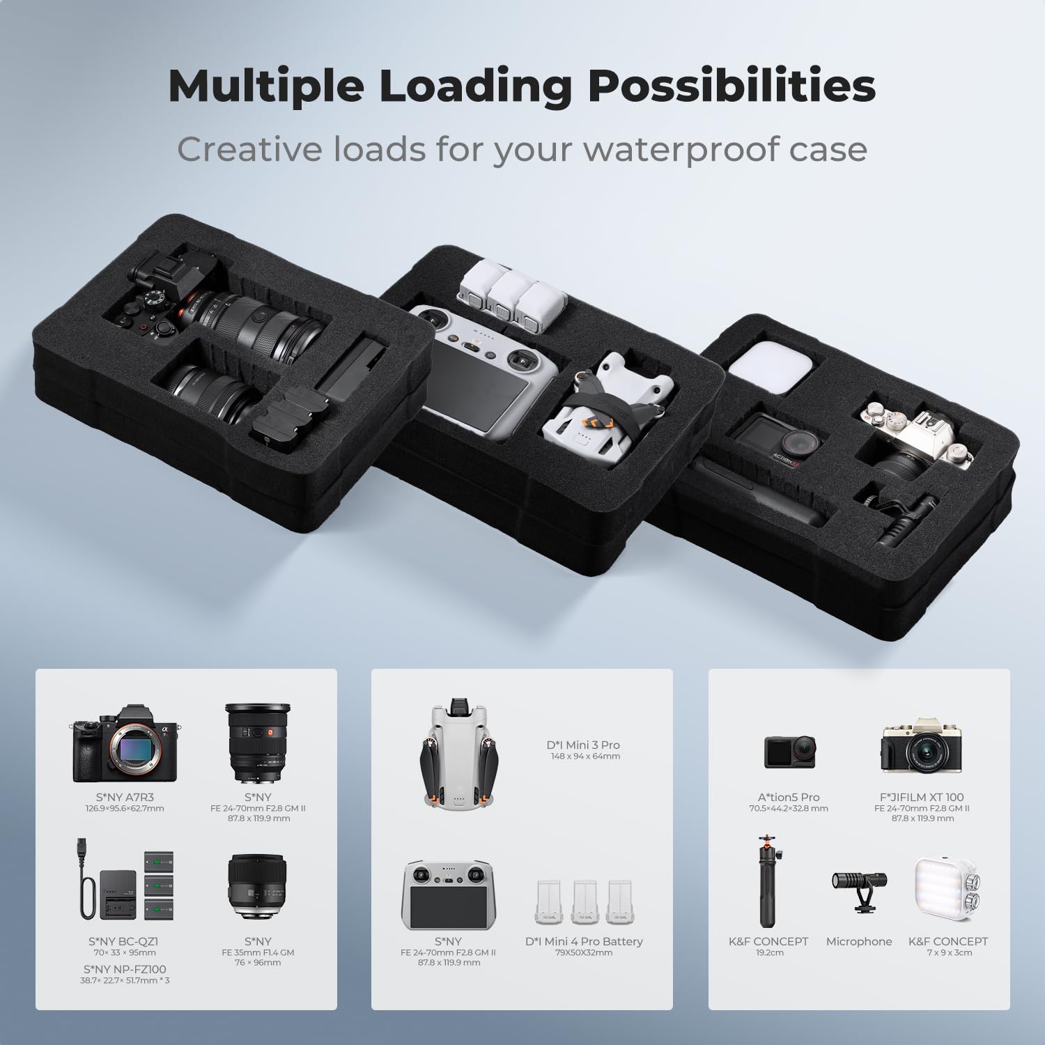 K&F CONCEPT Kamerakoffer, IP67 wasserdicht, stoßfest, staubdicht, professioneller Koffer mit maßgeschneiderter Schutzschaumstoffeinlage für Kamera/Objektiv/Präzisionsinstrumente