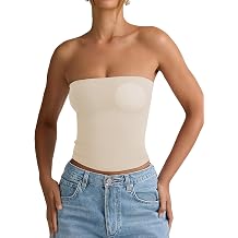 PINKMSTYLE Padded Tube Top with Bulit in Bra Strapless Bandeau Tops Double Lined Cute Going Out Tank Tops for Womens