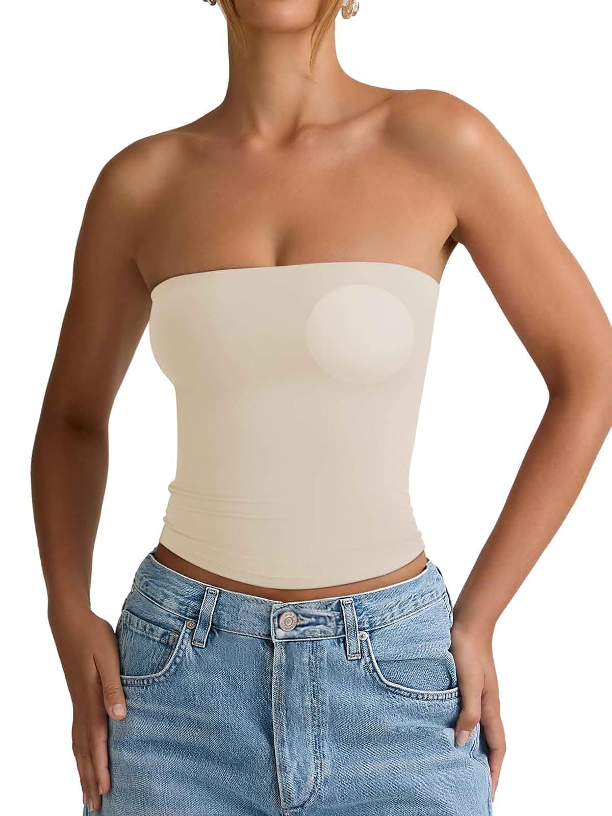 PINKMSTYLE Womens Tube Top with Bulit in Bra Strapless Bandeau Tops | Double lined,Anti-slip strip,Removable padded,Slim fit