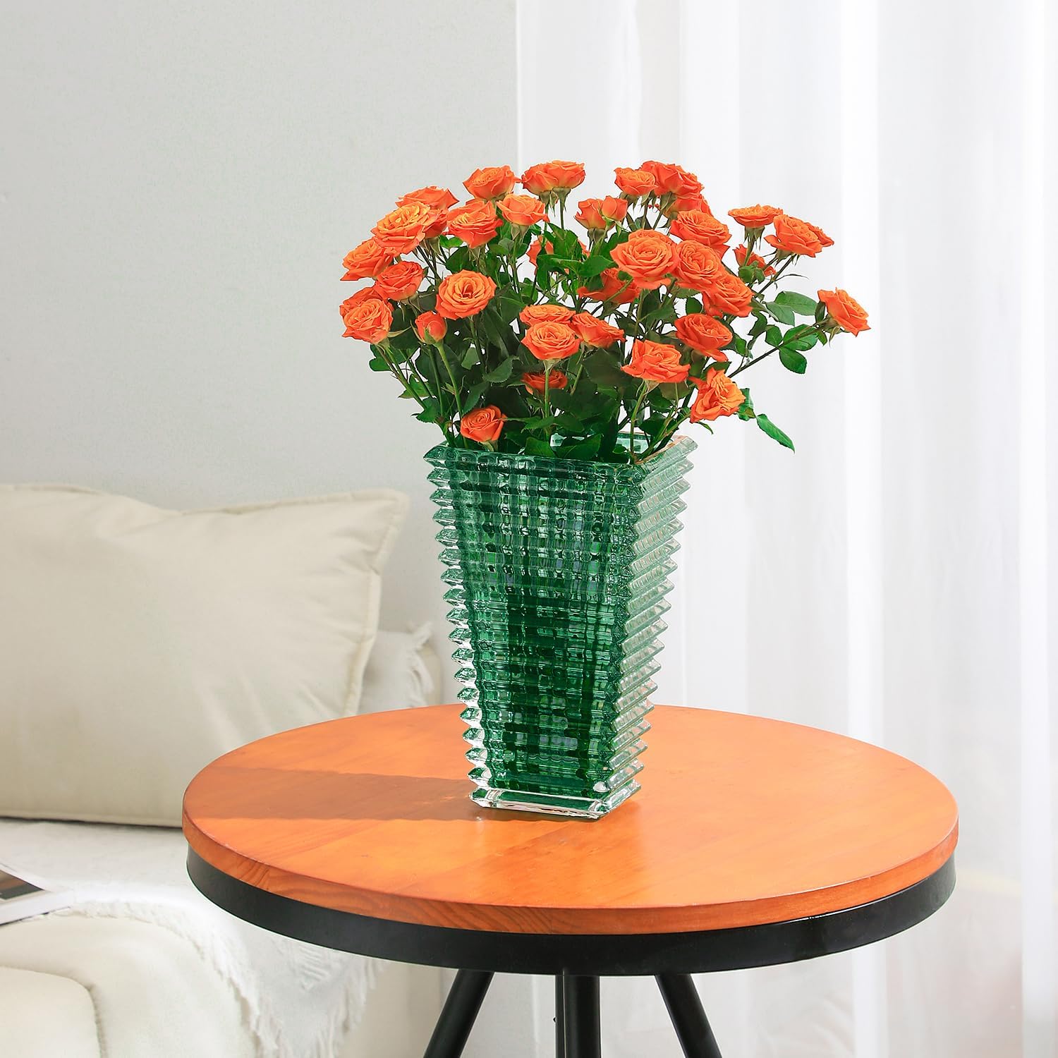 MCMCNCUIU Crystal Glass Vase, Large Crystal Vases for Flowers, Large Flower Vase, Green Modern Vases for Living Room, Bedroom, Kitchen, Dining Table, Mantle, Wedding, 11 Inches image 3