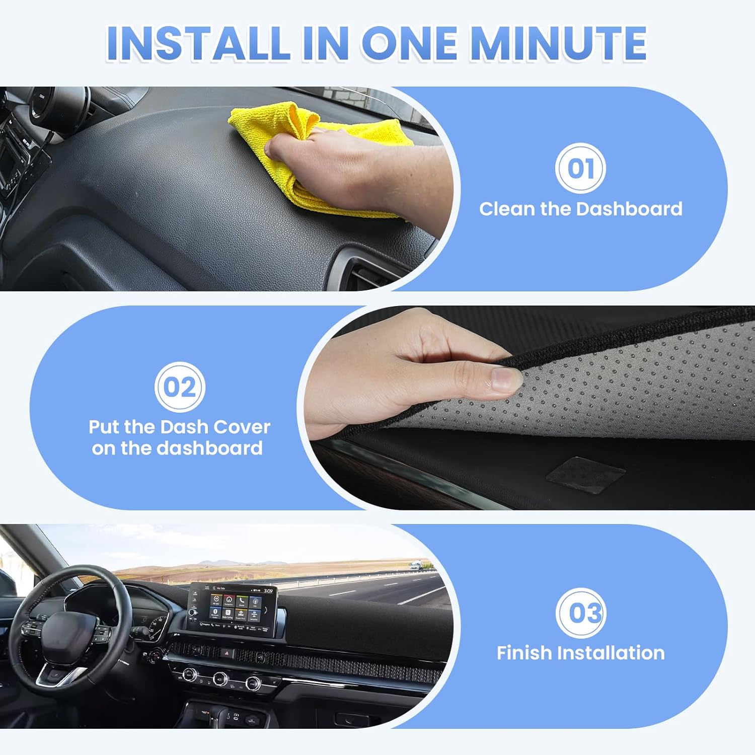 Sunsdrew Dash Cover for 2023-2025 2026 Honda HR-V Dashboard Cover Mat for HR-V Accessories Sun Shade Nonslip Mesh Protector No Glare