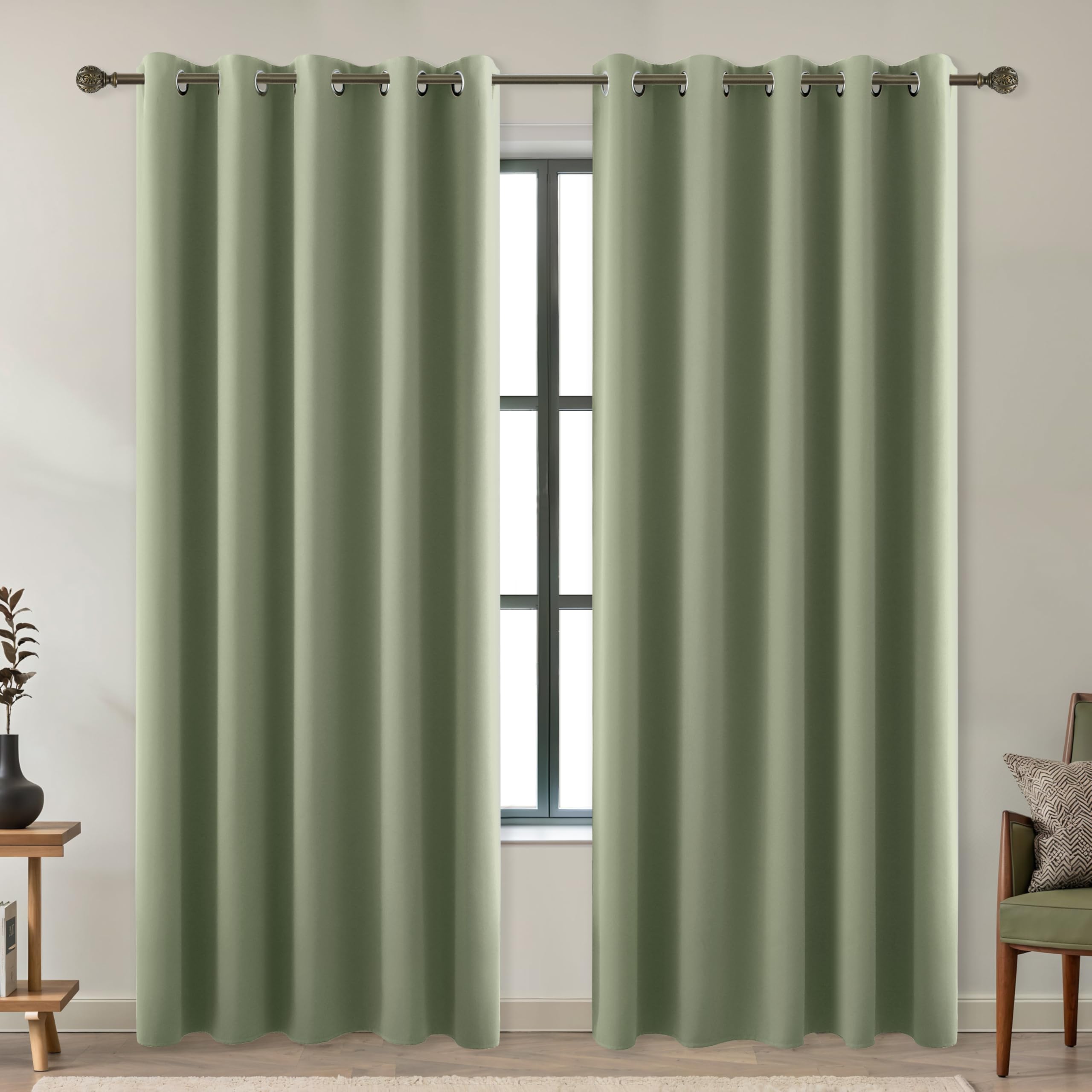 KOUFALL Dark Sage Curtains 72x63 Inches Long for Dining Room 2 Panels Blackout Room Darkening Curtain for Bedroom — image 1