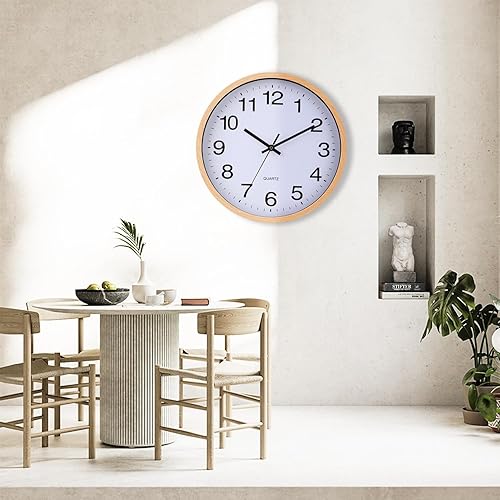 Miniatura 6 de Reloj de pared con marco de madera de 12 pulgadas, cubierta de vidrio, número sin tictac, cuarzo, diseño moderno de cuarzo, decorativo, dormitorio,