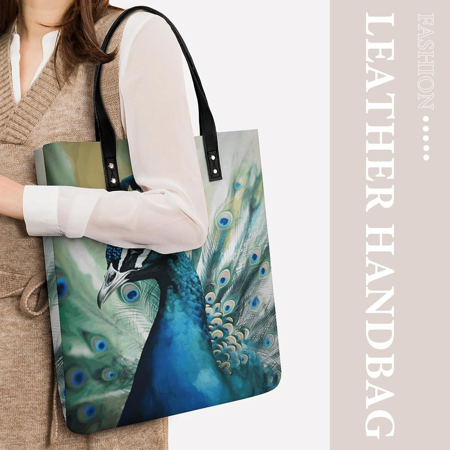 Cute Peacock Handbags Large Capacity, Tote Bag Stylish Slouchy, Shoulder Bags for Work Beach Travel And Shopping Grocery.