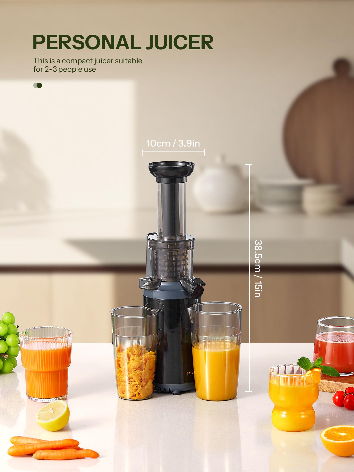Exprimidor de prensado en frío compacto y pequeño, extractor de jugo, denso en nutrientes y vitaminas, tritán sin BPA, fácil de limpiar (negro) 5
