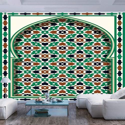 Miniatura 1 de 55x30 pulgadas Mural de Pared, Curvas Geométricas Damasco Patrones en efecto de acuarela Creative Timeless Arte del Hogar Peel and Stick Papel