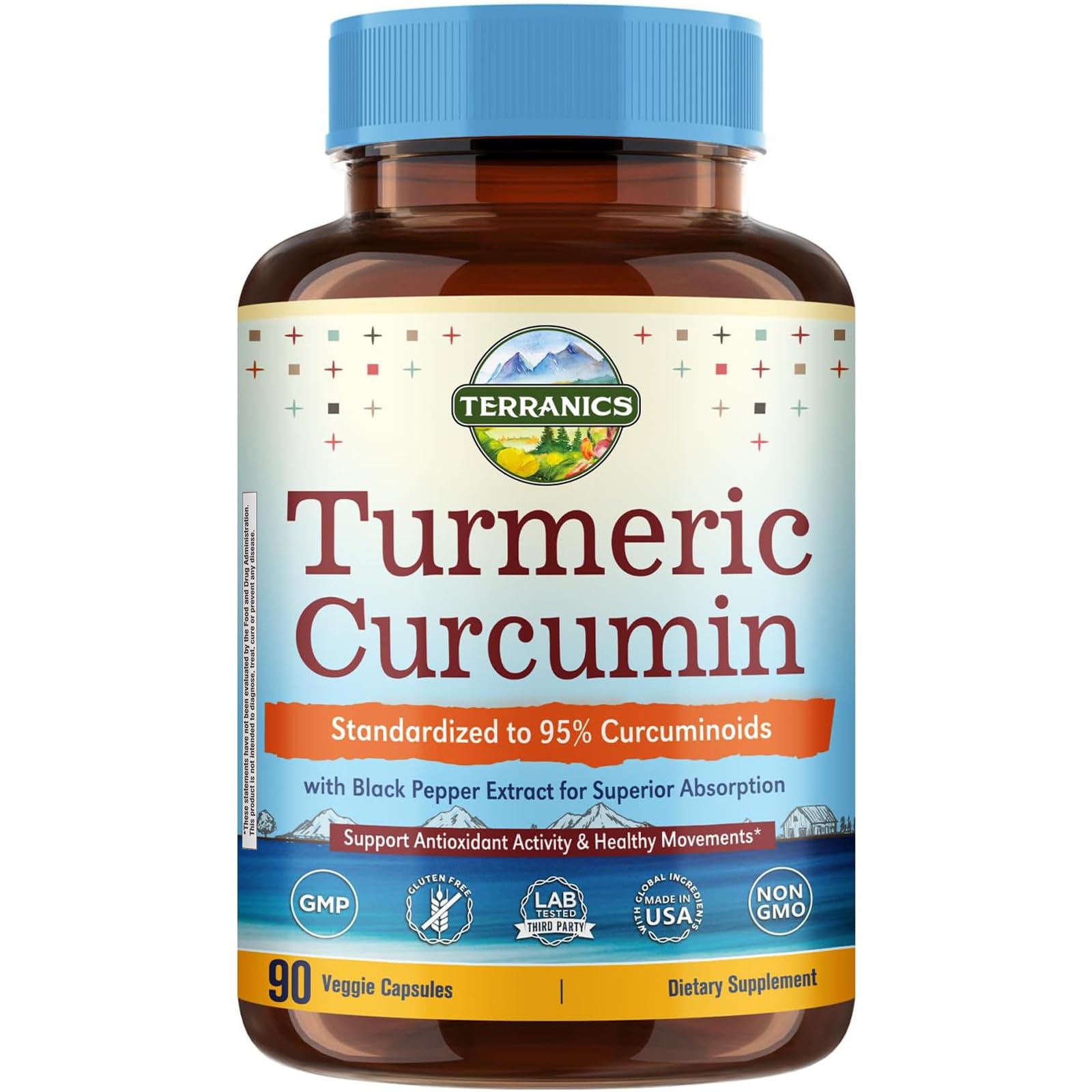 Turmeric Curcumin Supplement 1800mg, with Black Pepper 15mg for Maximum Absorption, 95% Curcuminoids, Mobility & Antioxidant Support, Made in USA, Non-GMO, No Gluten, 90 Vegan Capsules