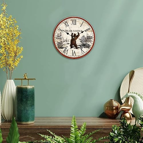 Miniatura 5 de DreamAutumn Reloj de pared de madera vintage estilo retro estilo granja redondo grande funciona con pilas sin tictac con números romanos grandes