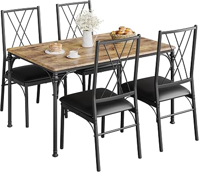 TrailBlaze Dining Table Set for 4, Rectangular Wood Dinette Set with 4 Chairs, 5-Piece Kitchen Table and Chairs, Space-Saving Breakfast Nook Table Set for Small Space, Apartment Vintage