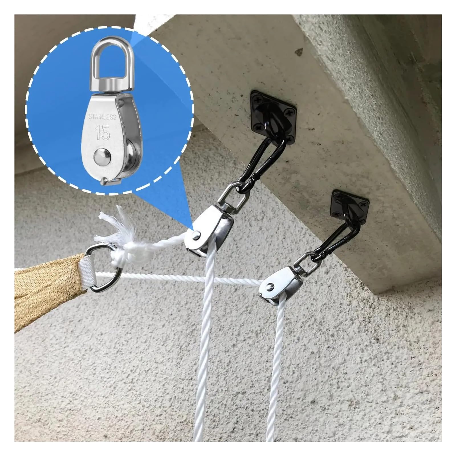 ZHGUIMING Bloque de polea de grúa de cable de acero inoxidable M15, gancho giratorio de grúa de elevación, bloque de polea simple for rueda de remolque de cable colgante(20PCS)