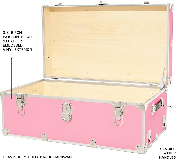 Rhino Trunk & Case Classic Camp & College Trunk with Wheels. 30x17x13, 1500+ lbs Capacity - Many Colors, Soft-Close Lid. Strong, USA Made Summer Camp Footlocker and Secure Dorm Storage Chest