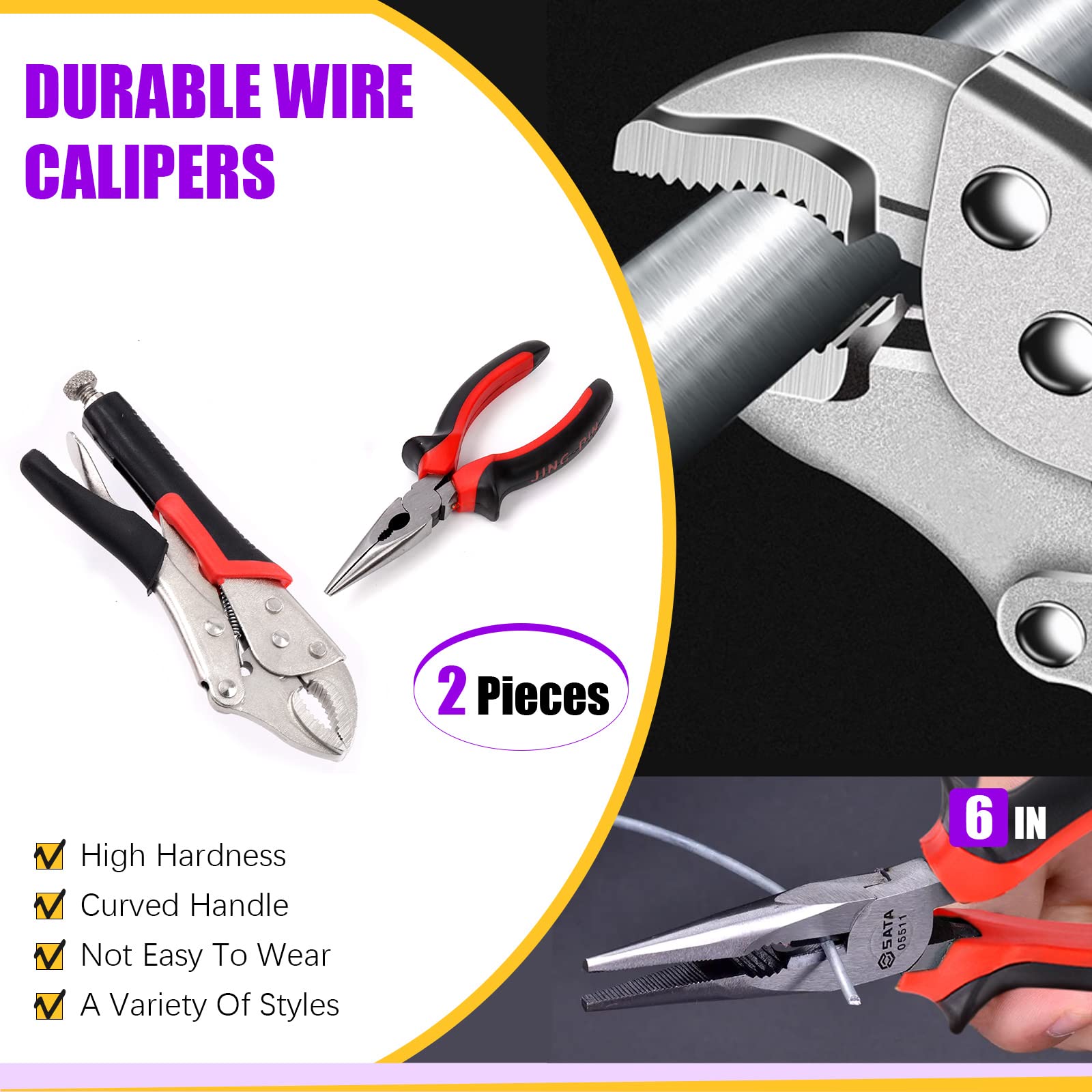 Kit De 4 Pinces SWPEET Avec Pochette - Pince à Bec Long, Pince à Eau, Pince De Verrouillage, Clé Réglable