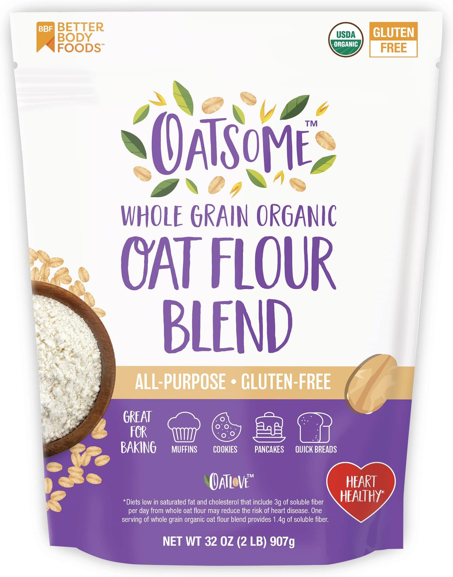 Organic Oat Flour Blend, Whole Grain, Gluten-Free, All Purpose Flour for Baking, Vegan, 2 lb, 32 oz