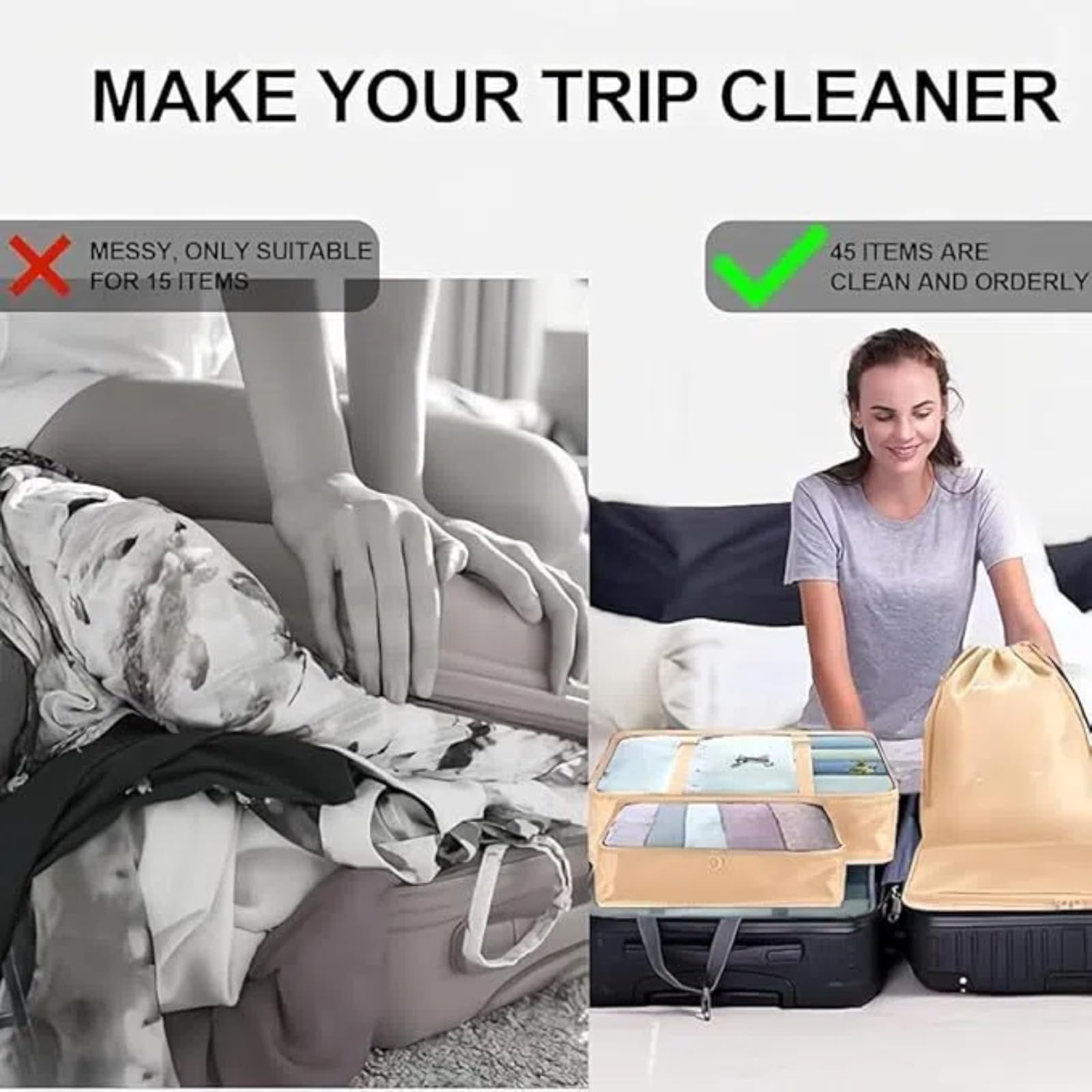 Cubos de embalaje para maletas, juego de 8 piezas, organizador de viaje, cubos de embalaje de compresión para ropa, zapatos, cosméticos, artículos de tocador - Esenciales de viaje