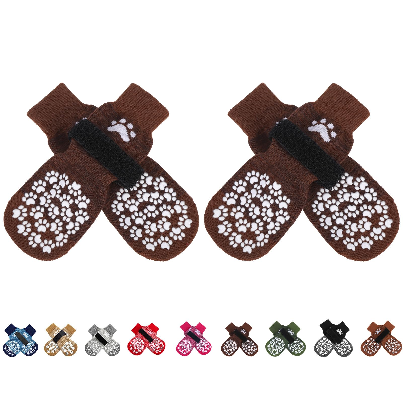 EXPAWLORER Anti Slip Dog Socks to Prevent Licking Paws, Dog Shoes for Hot Pavement, Dog Booties for Small Medium Large Senior Dogs, Traction Control Boots &amp; Paw Protectors for Hardwood Floors Coffee
