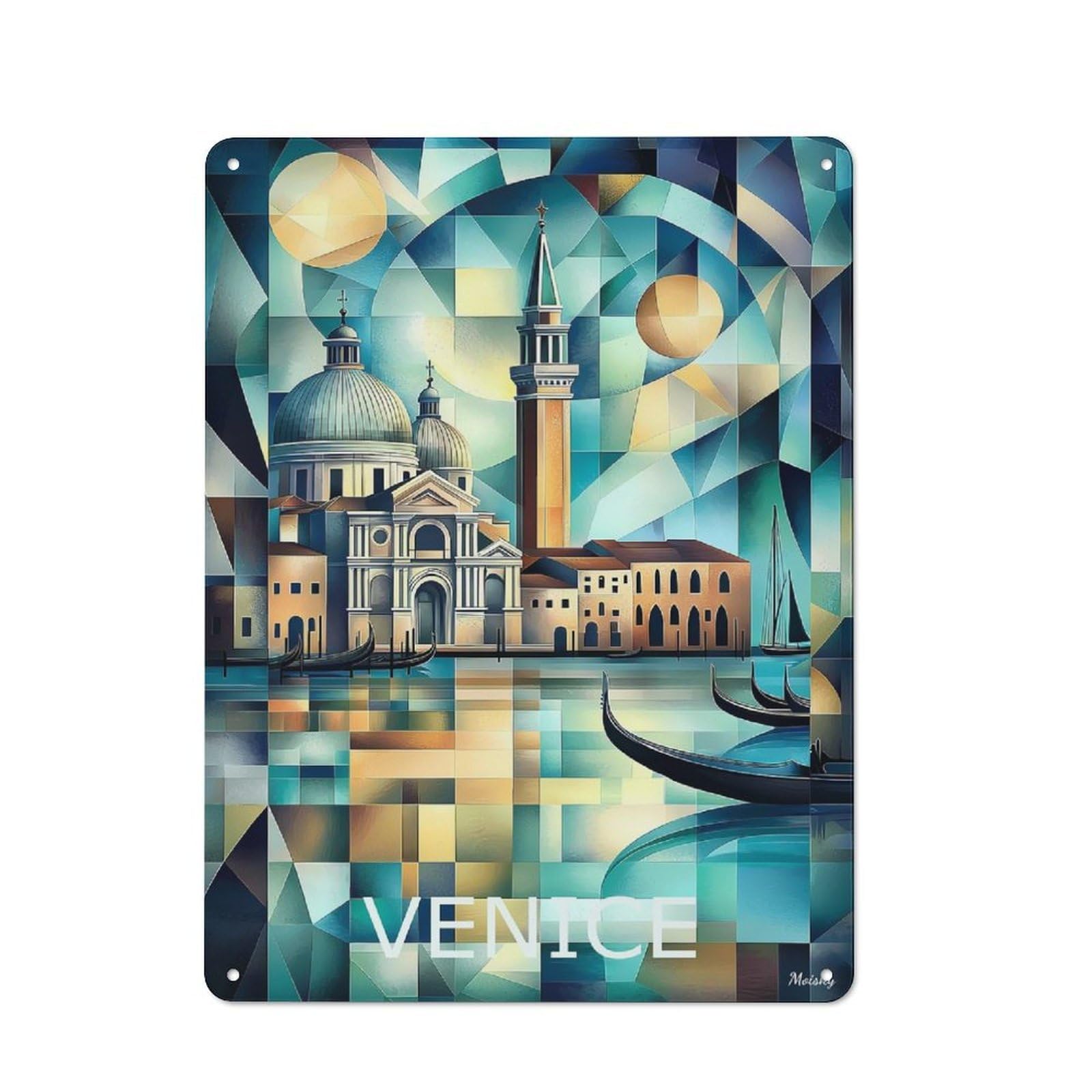 Junmoney Venice Geometric Cityscape - Grand Canal & Ba Garden Style Silica Art Shed Metal Sign 40X30cm, Shed Wall Decor For Patio Bar, Workshop, Shed Or Kitchen