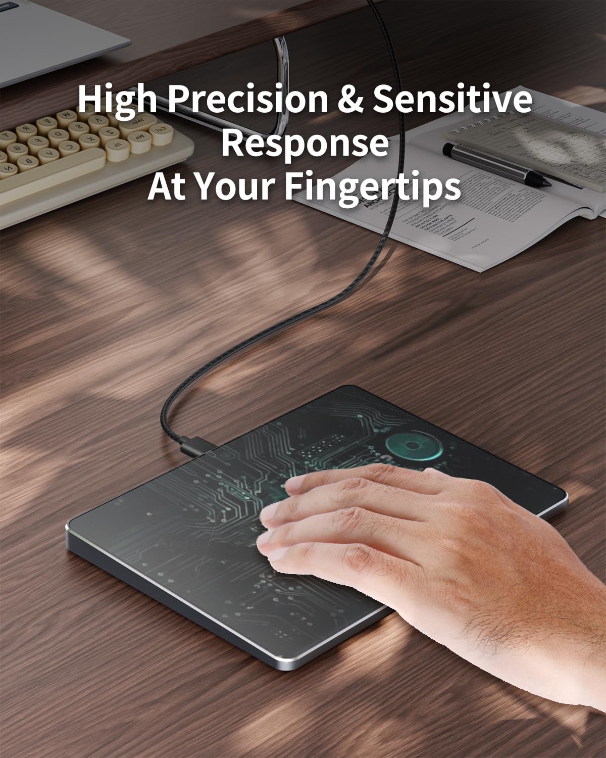 ProtoArc T1 Touchpad para Windows 11/10, USB Slim Externo Trackpad con Cable, Alta Precisión Portátil con Navegación Multitáctil para Tablet y Ordenador de Escritorio - Negro