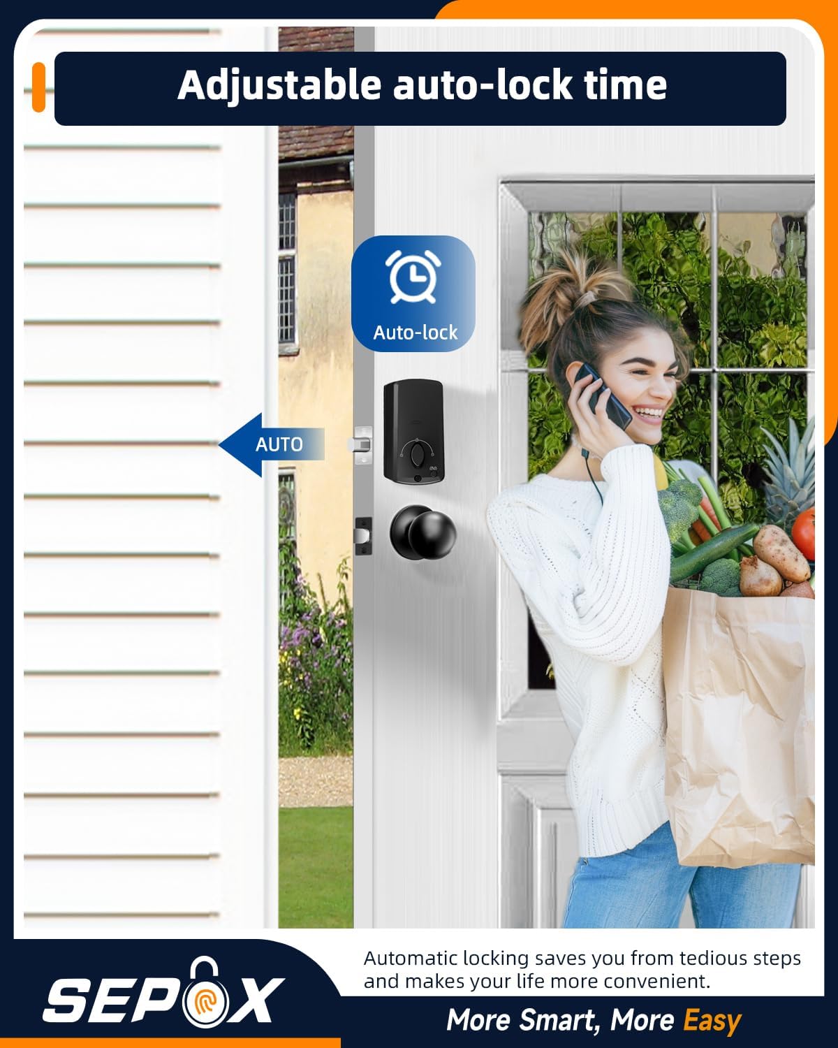 SEPOX® Keyless Smart Lock for Front Door & 2pcs Long Cable Combination Padlock