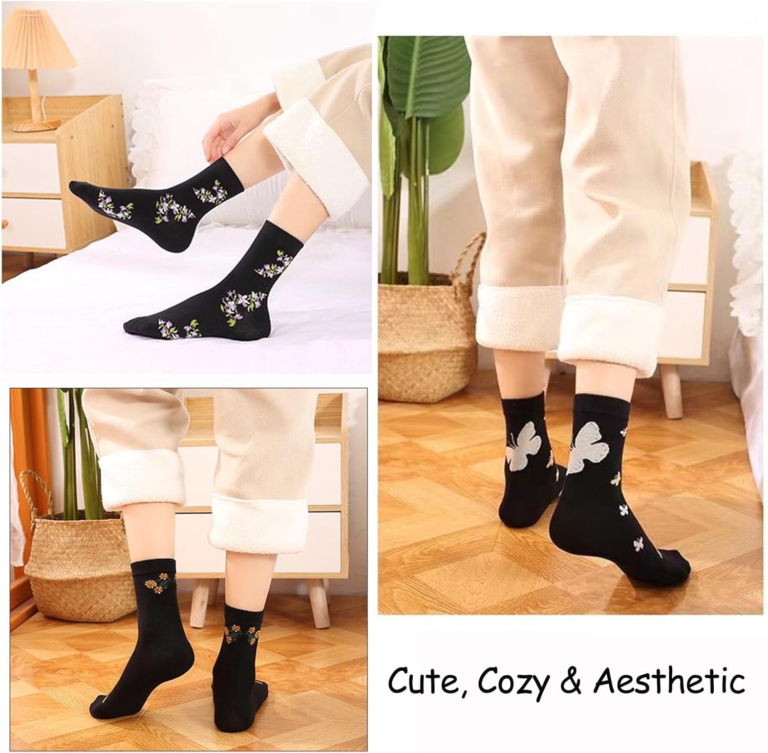 DXYAKY 5 Pairs Womens Vintage Floral Cotton Socks Novelty Patterned Dress Socks Ladies Embroidered Casual Crew Ankle Socks - Image 6