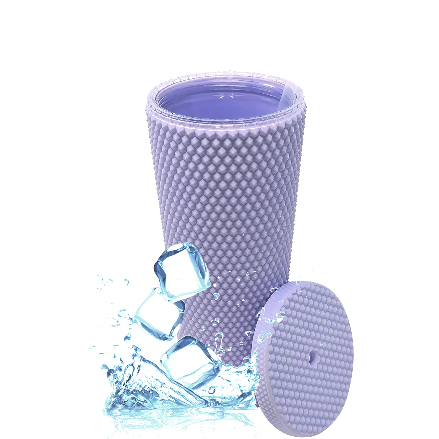 Sponsored Ad – Studded Tumbler Straw Lid - Plastic Double Walled Cold Cup for iced Coffee, Water, Slush or Smoothies, Your Home Cinema Cup (Matte Lilac 24OZ/ 700ml)