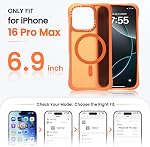 ORNARTO Magnetic for iPhone 16 Pro Max Case, 7X Military-Grade Drop Protection, Slim Shockproof Translucent Matte Phone Case for iPhone 16 Pro Max 6.9”,Orange